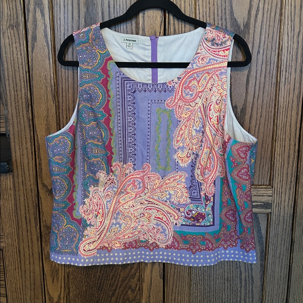 J. Peterman‎ Linen & Cotton Tank Sleeveless Top Colorful Boho Paisley 20 XL